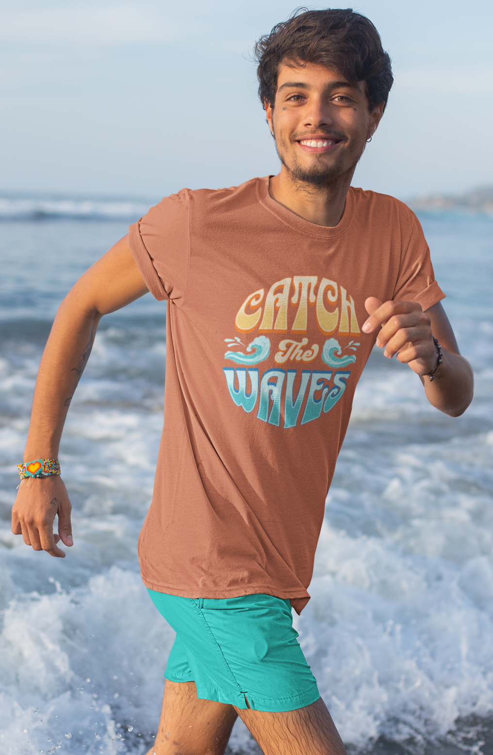 Catch The Waves Men's Printed T-shirt Rustic Copper High & Humble Enterprises