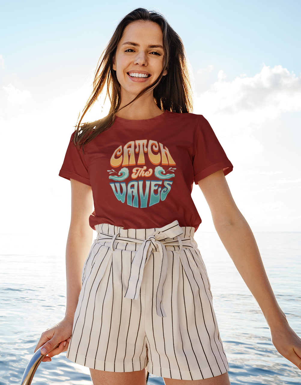 Catch The Waves Women's Printed T-Shirt Lannister Maroon High & Humble Enterprises