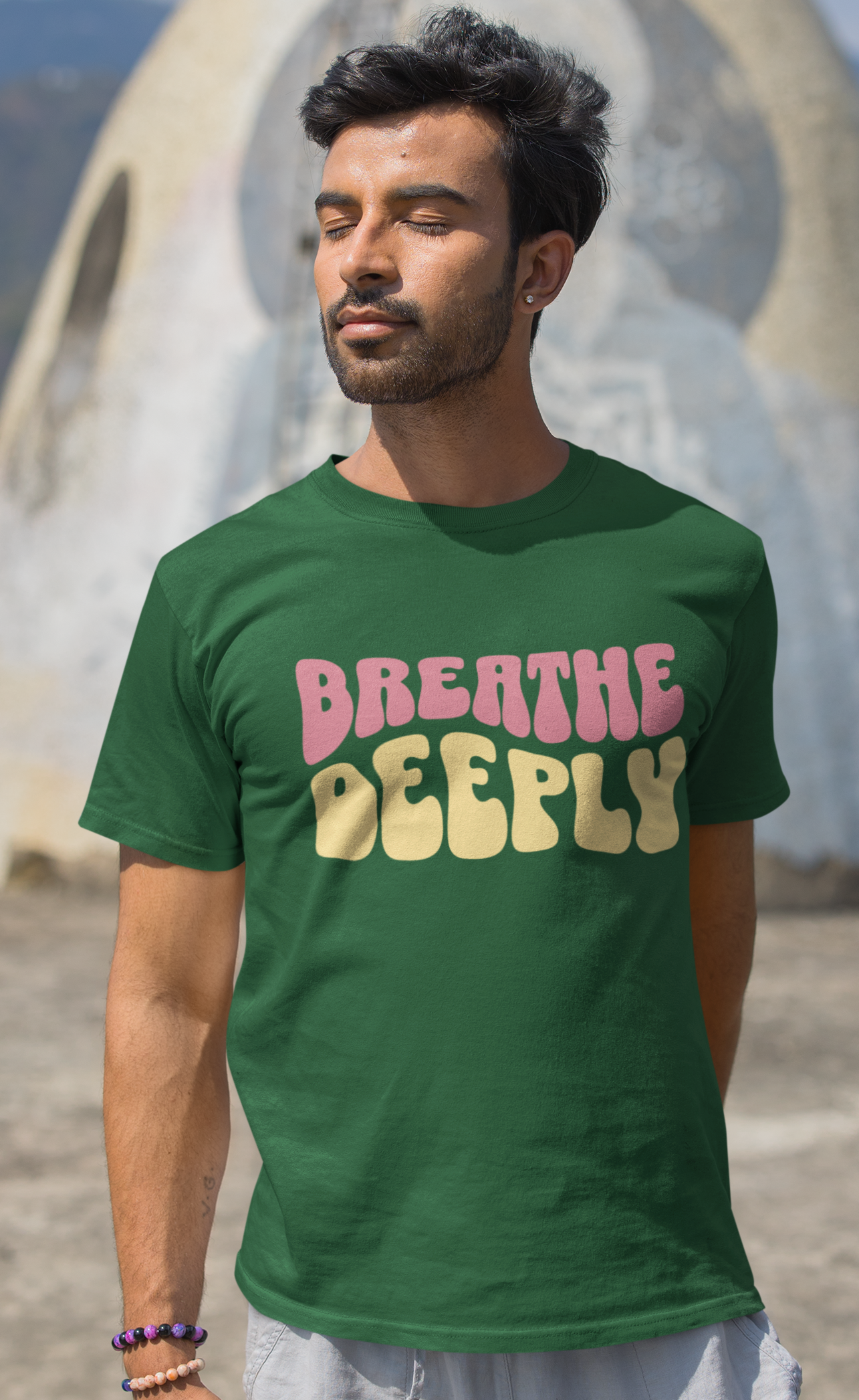 Breathe Deeply Printed T-shirt Moss Green High & Humble