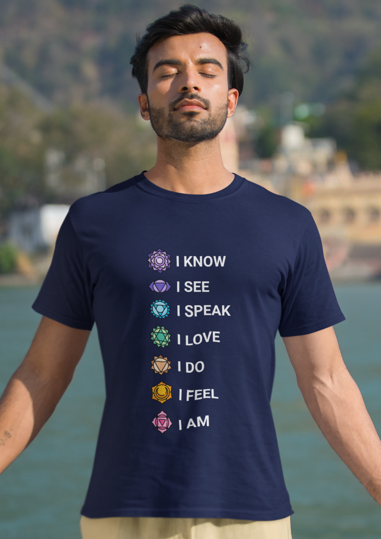 Chakras Men's Printed T-shirt Midnight Blue High & Humble