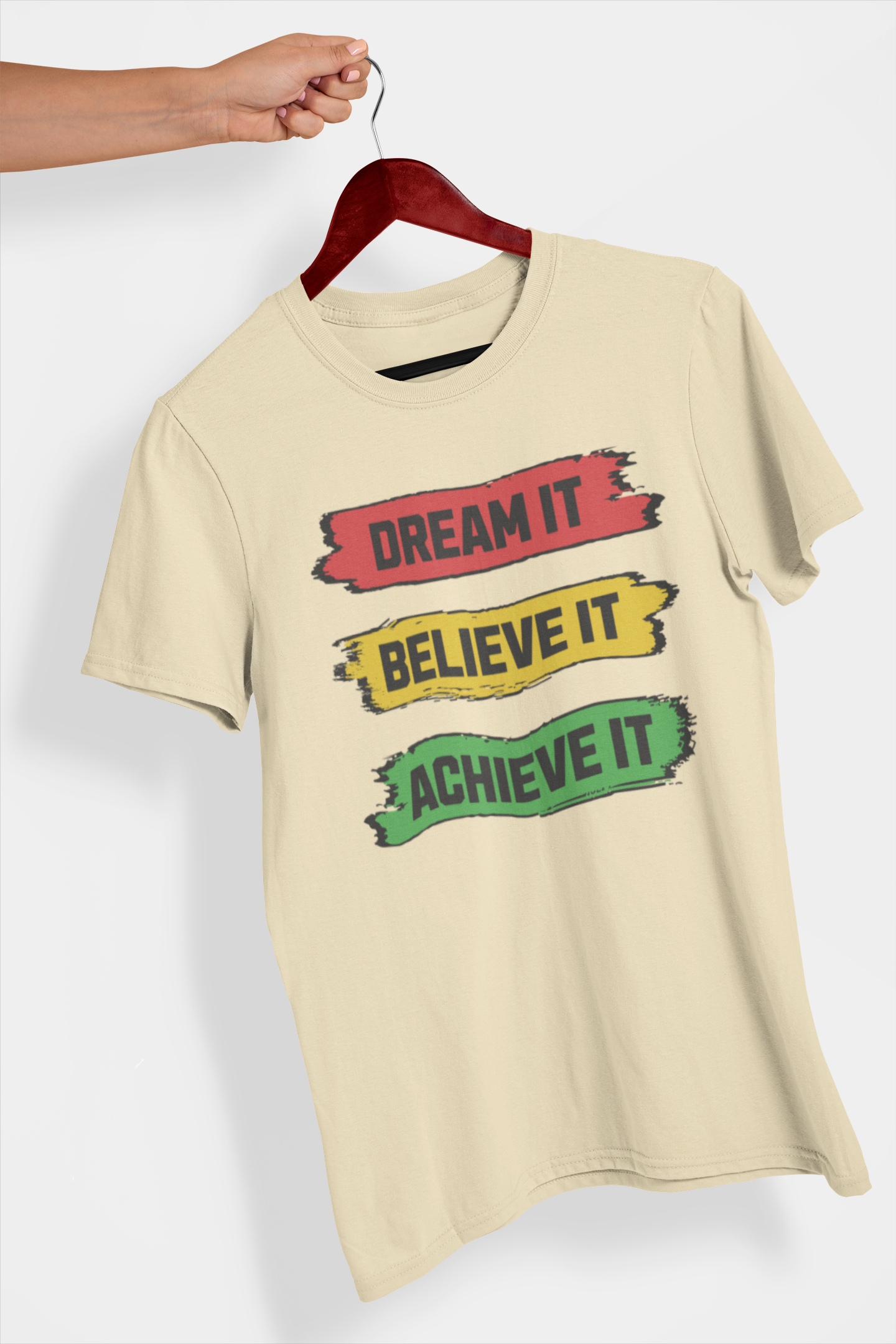 Dream, Believe, Achieve Men's Printed T-shirt Dune Beige High & Humble