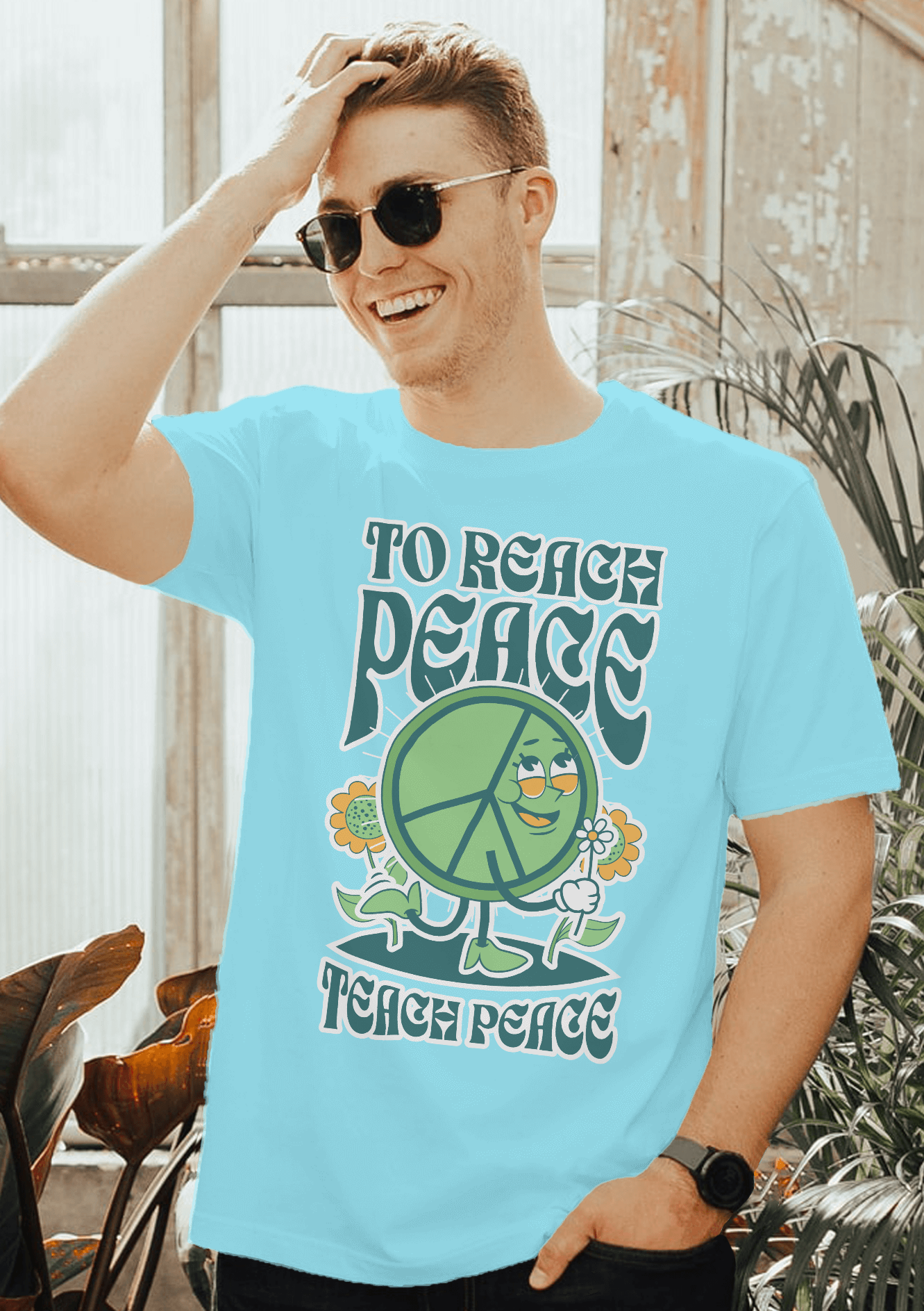 Teach Peace Men's Printed T-shirt Sky High High & Humble