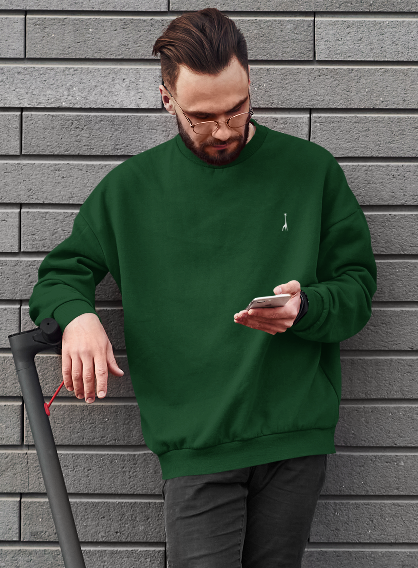 Men's Oversized Moss Green Solid Sweatshirt High & Humble