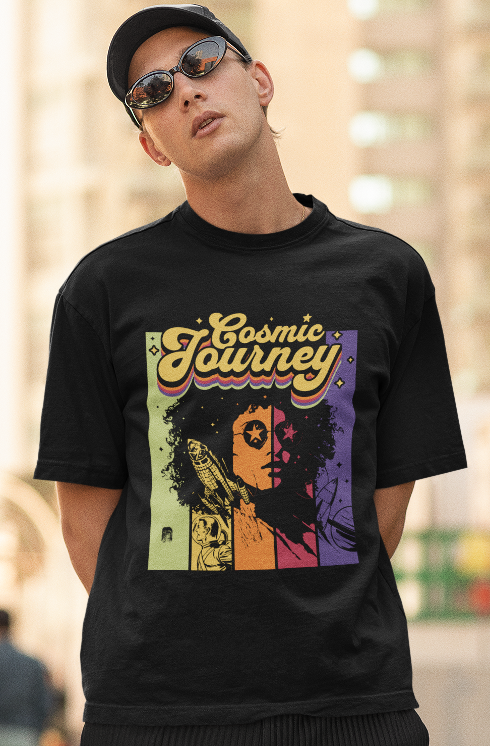 Cosmic Journey Men's Oversized Printed T-Shirt Venom Black High & Humble