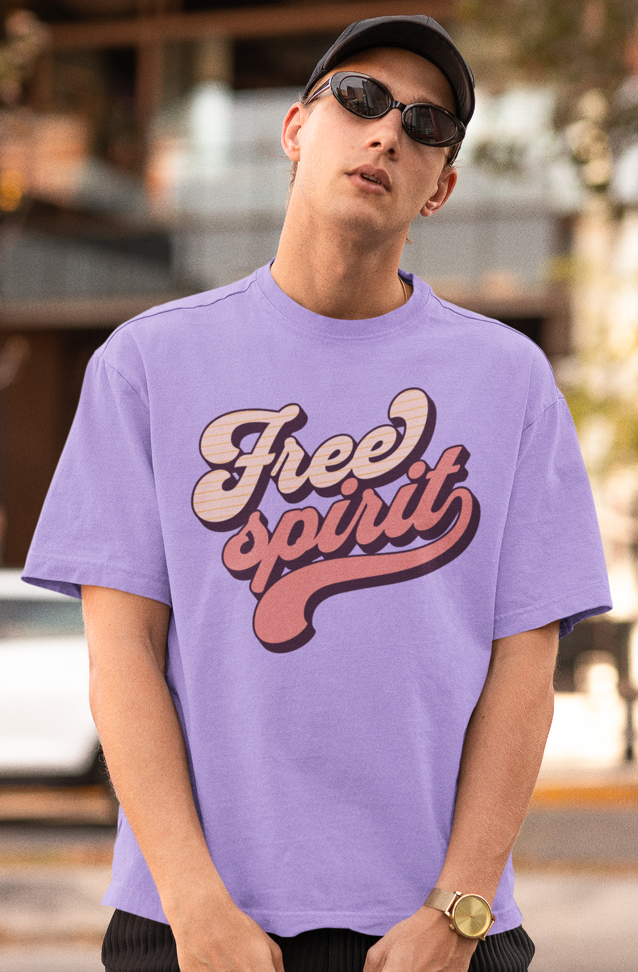 Free Spirit Men's Oversized Printed T-Shirt Lilac Whisper High & Humble