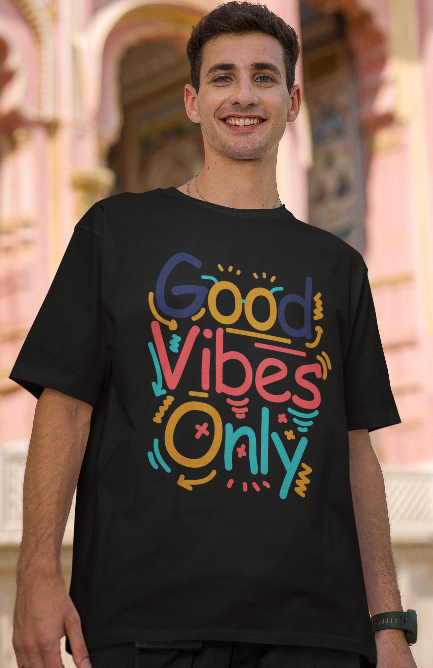 Good Vibes Only Men's Oversized Printed T-Shirt Venom Black High & Humble