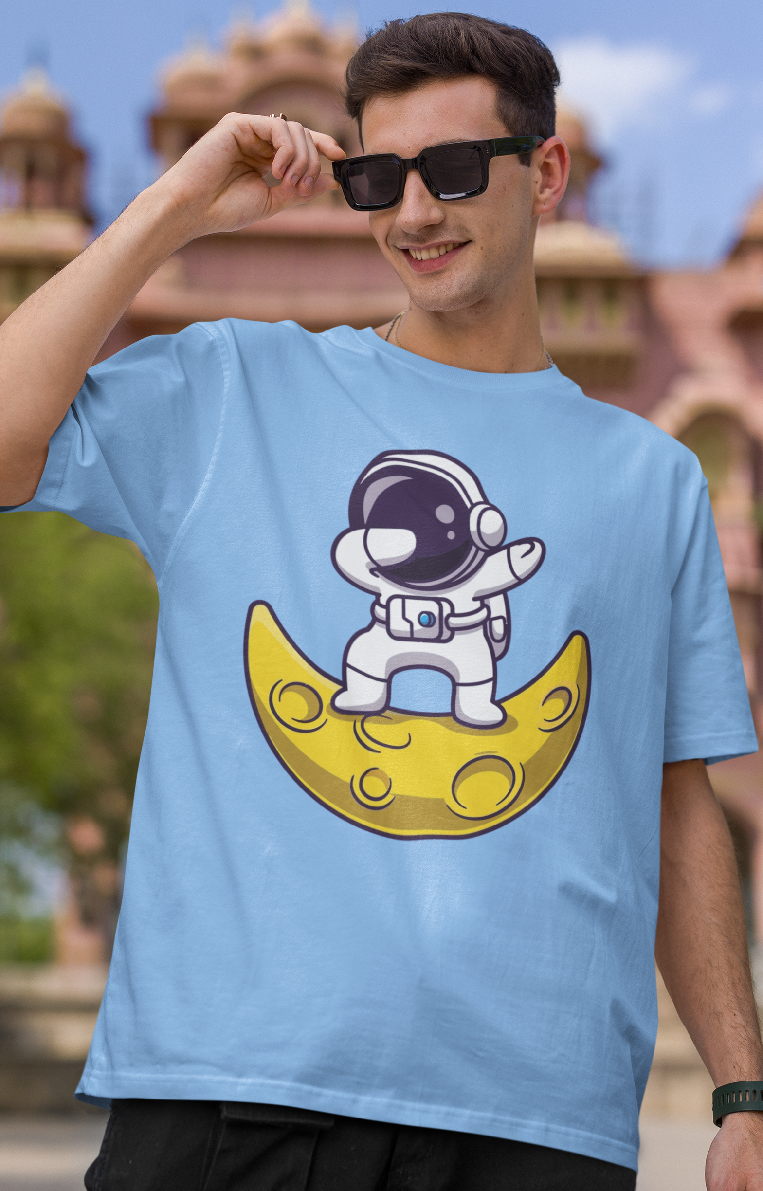Space Dance Men's Oversized Printed T-Shirt Bubbles Blue High & Humble