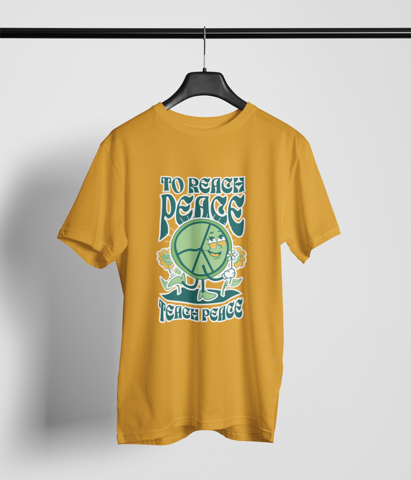 Teach Peace Men's Oversized Printed T-Shirt Sunshine Yellow High & Humble