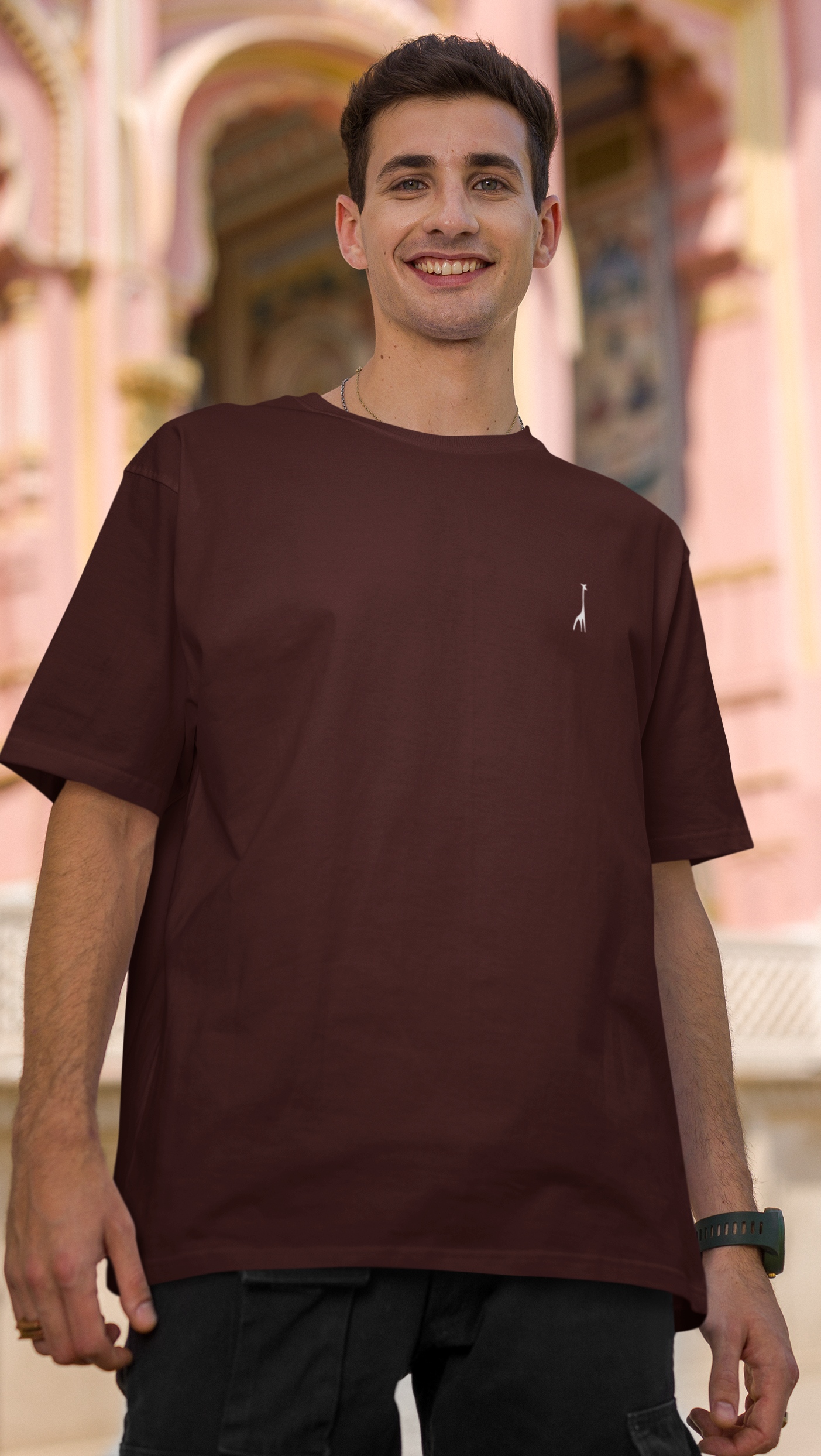 Men's Oversized Lannister Maroon Solid T-Shirt High & Humble