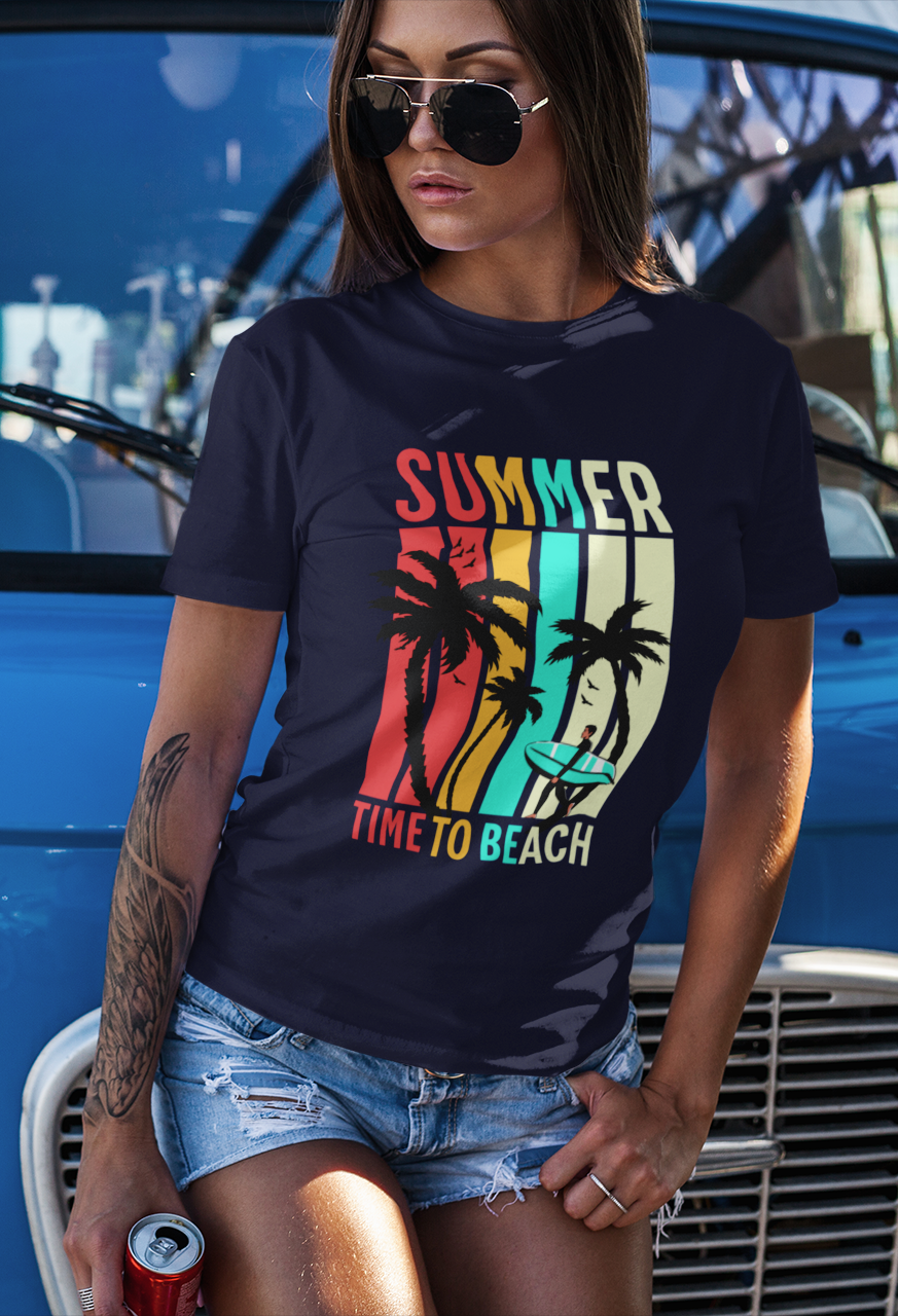 Time To Beach Women's Printed T-Shirt Midnight Blue High & Humble Enterprises