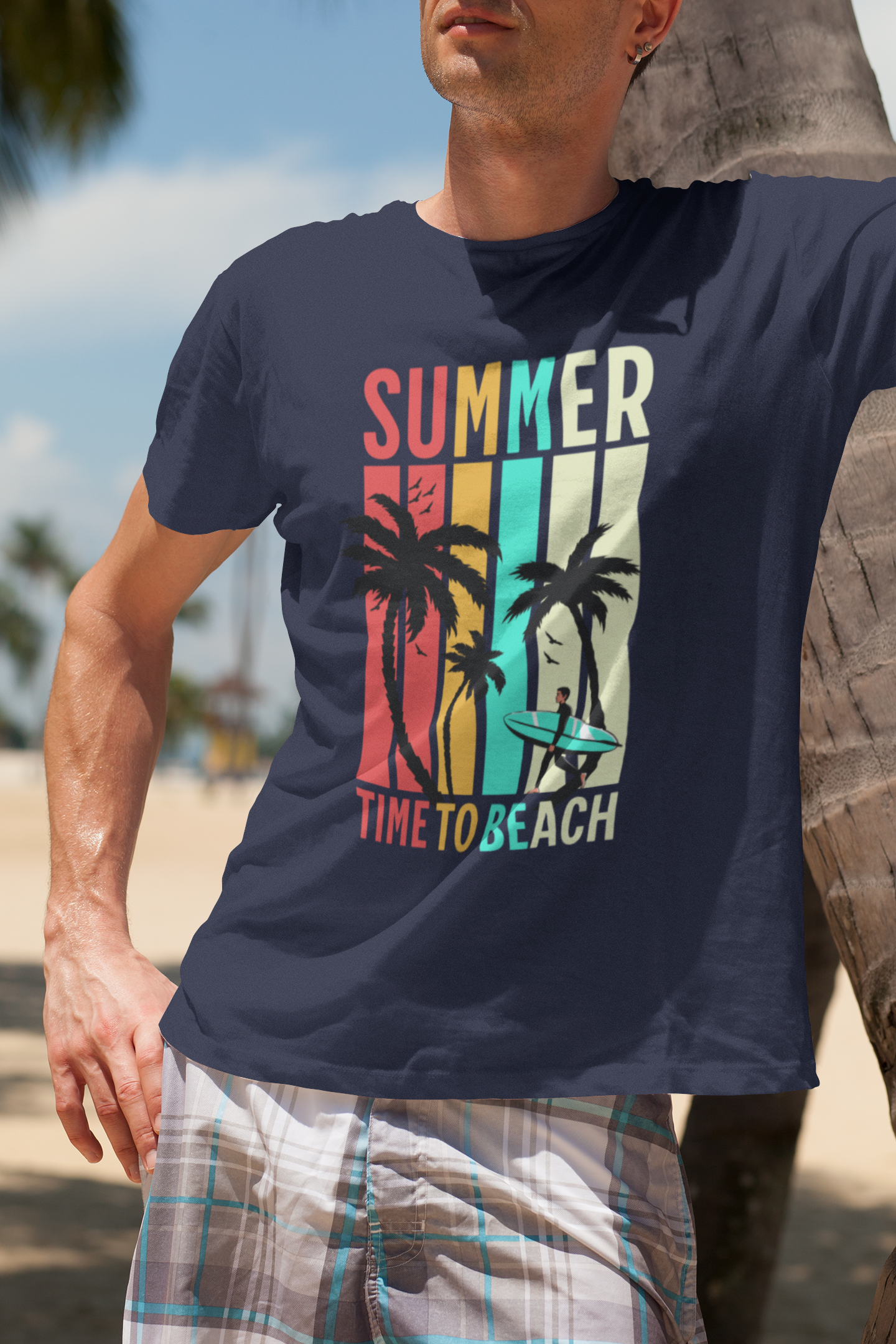 Time To Beach Men's Printed T-shirt Midnight Blue High & Humble Enterprises