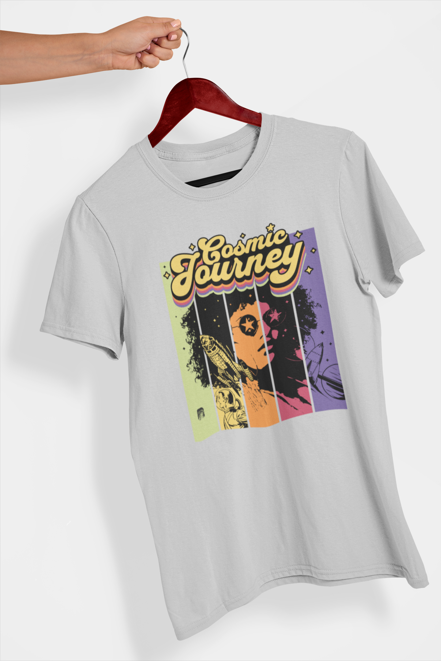 Cosmic Journey Women's Printed T-Shirt Ash Grey High & Humble