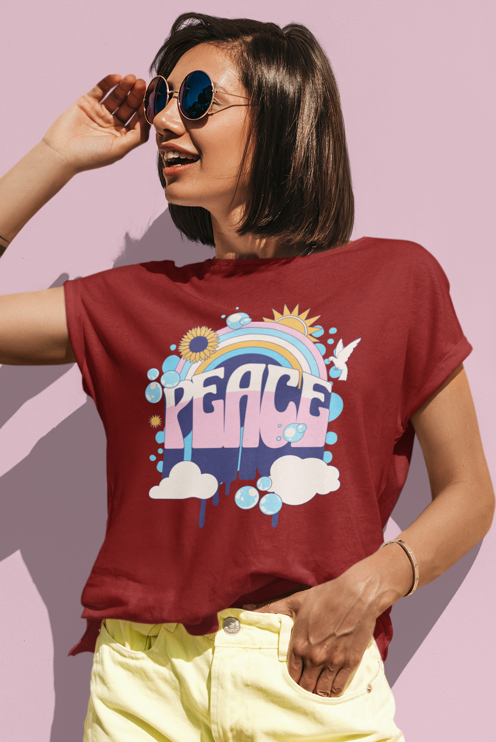 Peace Women's Printed T-Shirt Lannister Maroon High & Humble