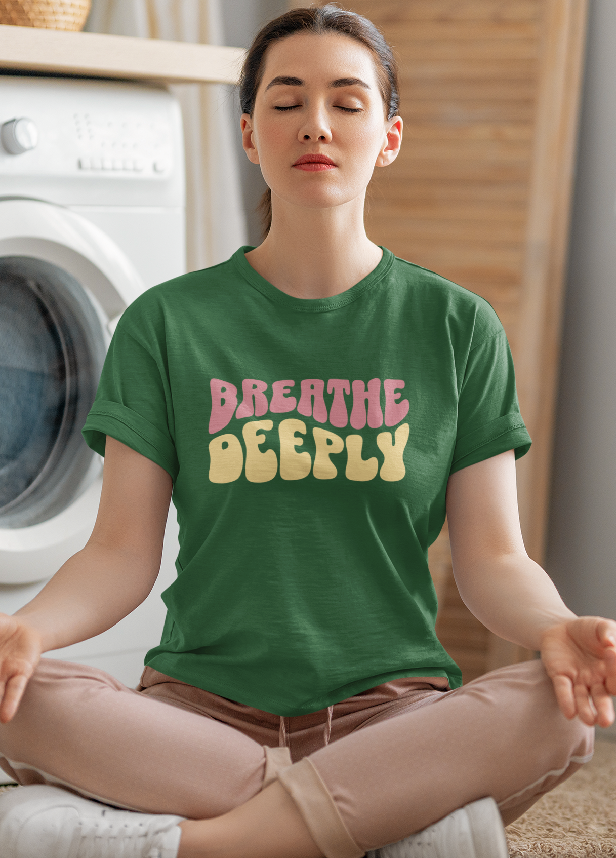 Breathe Deeply Women's Printed T-Shirt Moss Green High & Humble