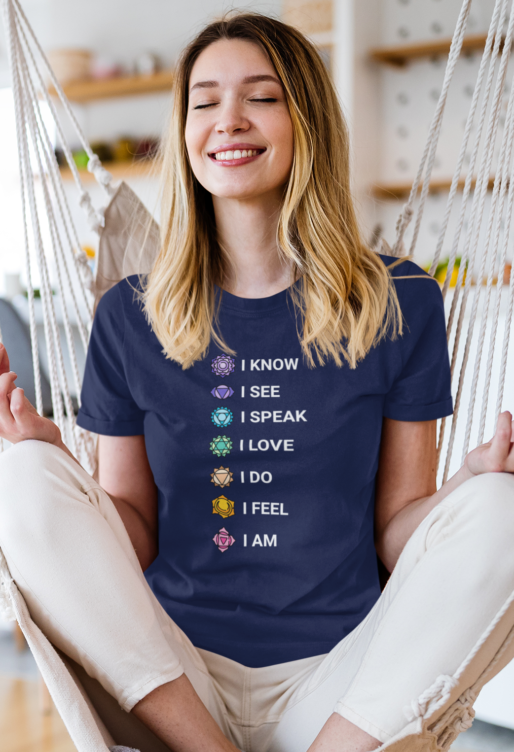 Chakras Women's Printed T-Shirt Midnight Blue High & Humble