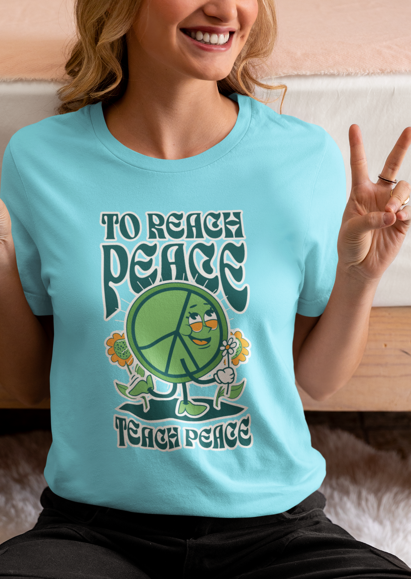 Teach Peace Women's Printed T-Shirt Sky High High & Humble