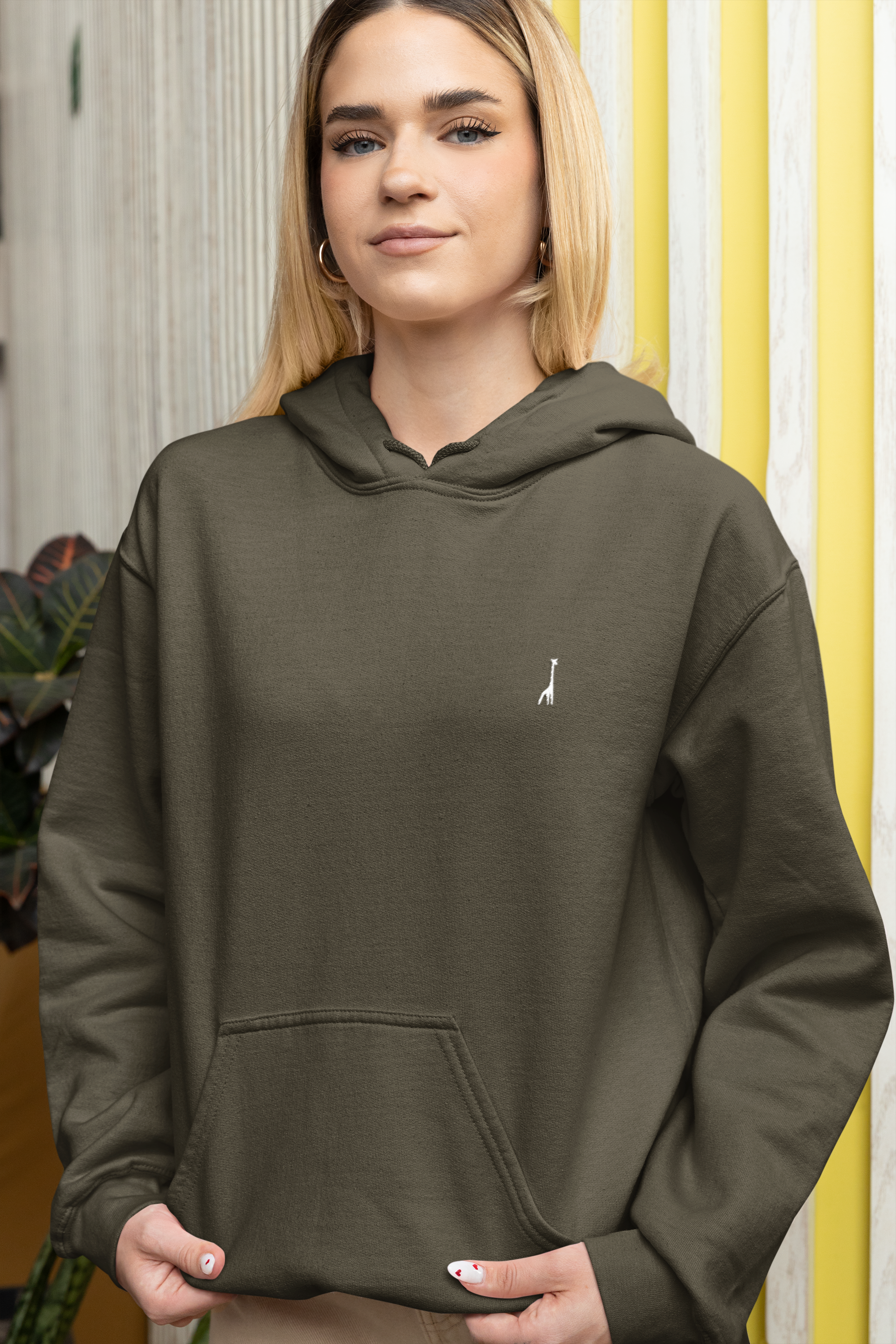 Women's Hipster Olive Solid Hoodie High & Humble