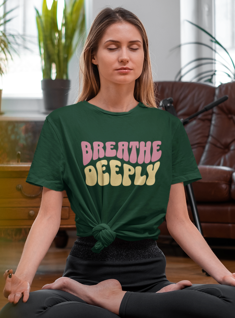 Breathe Deeply Women's Oversized Printed T-Shirt Moss Green High & Humble