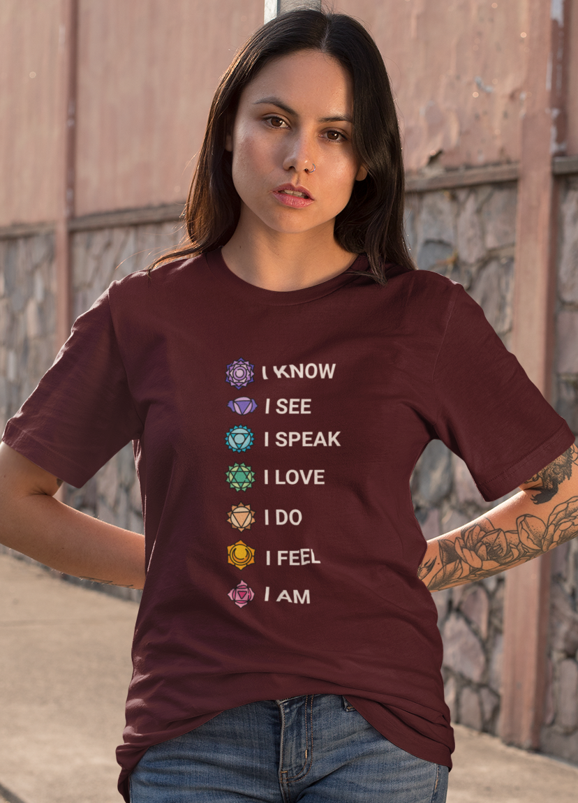 Chakras Women's Oversized Printed T-Shirt Lannister Maroon High & Humble