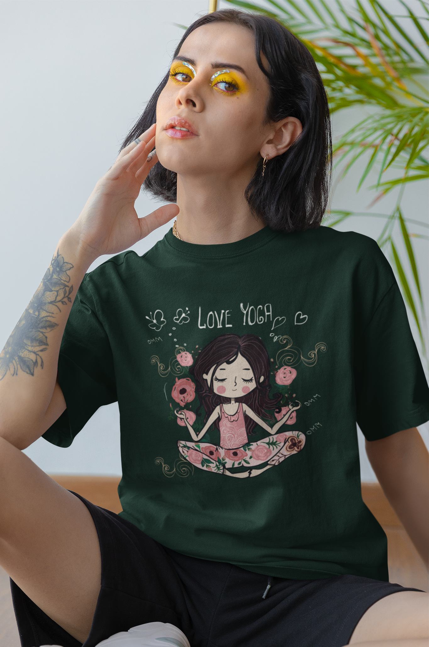 Yoga Love Women's Oversized Printed T-Shirt Moss Green High & Humble