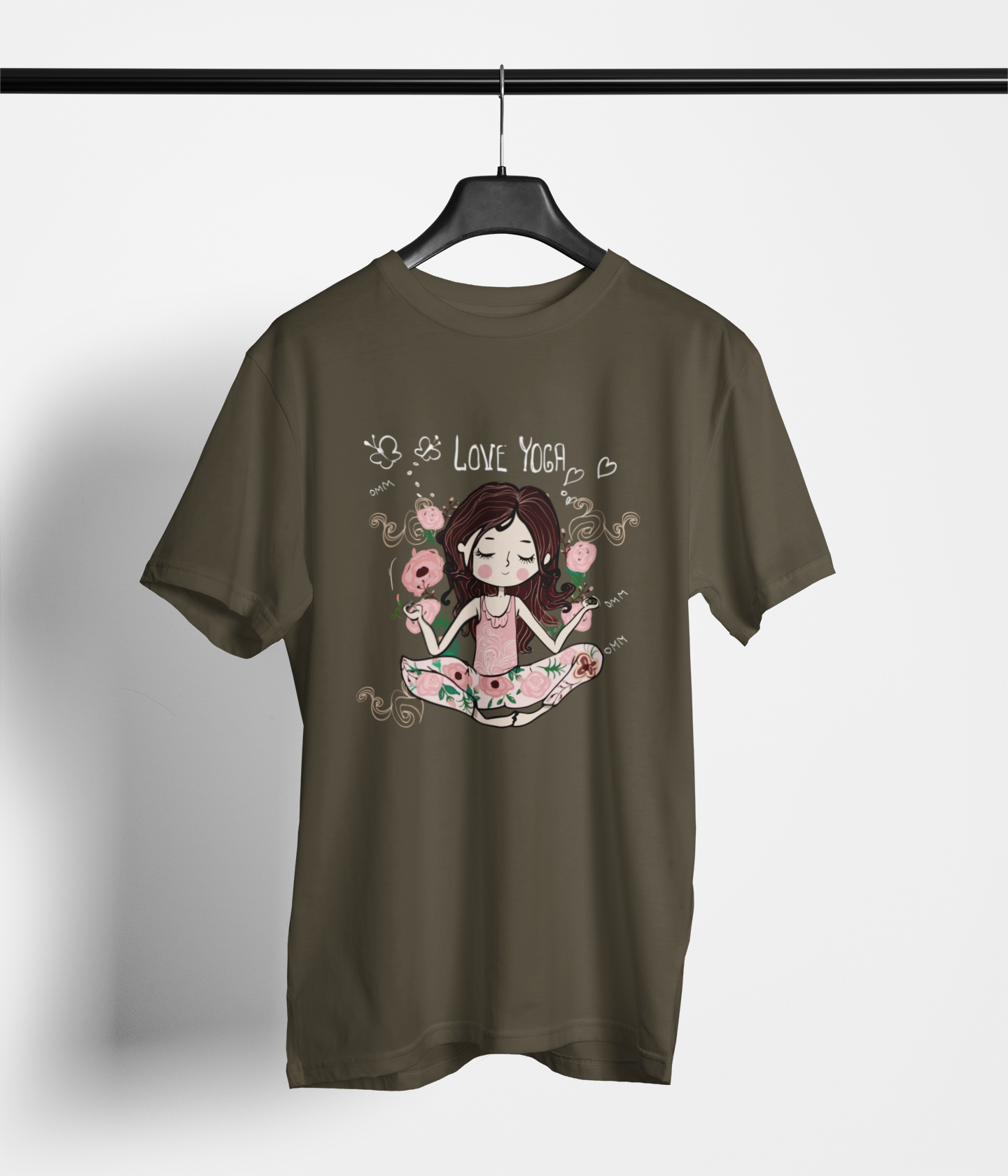 Yoga Love Women's Oversized Printed T-Shirt Hipster Olive High & Humble