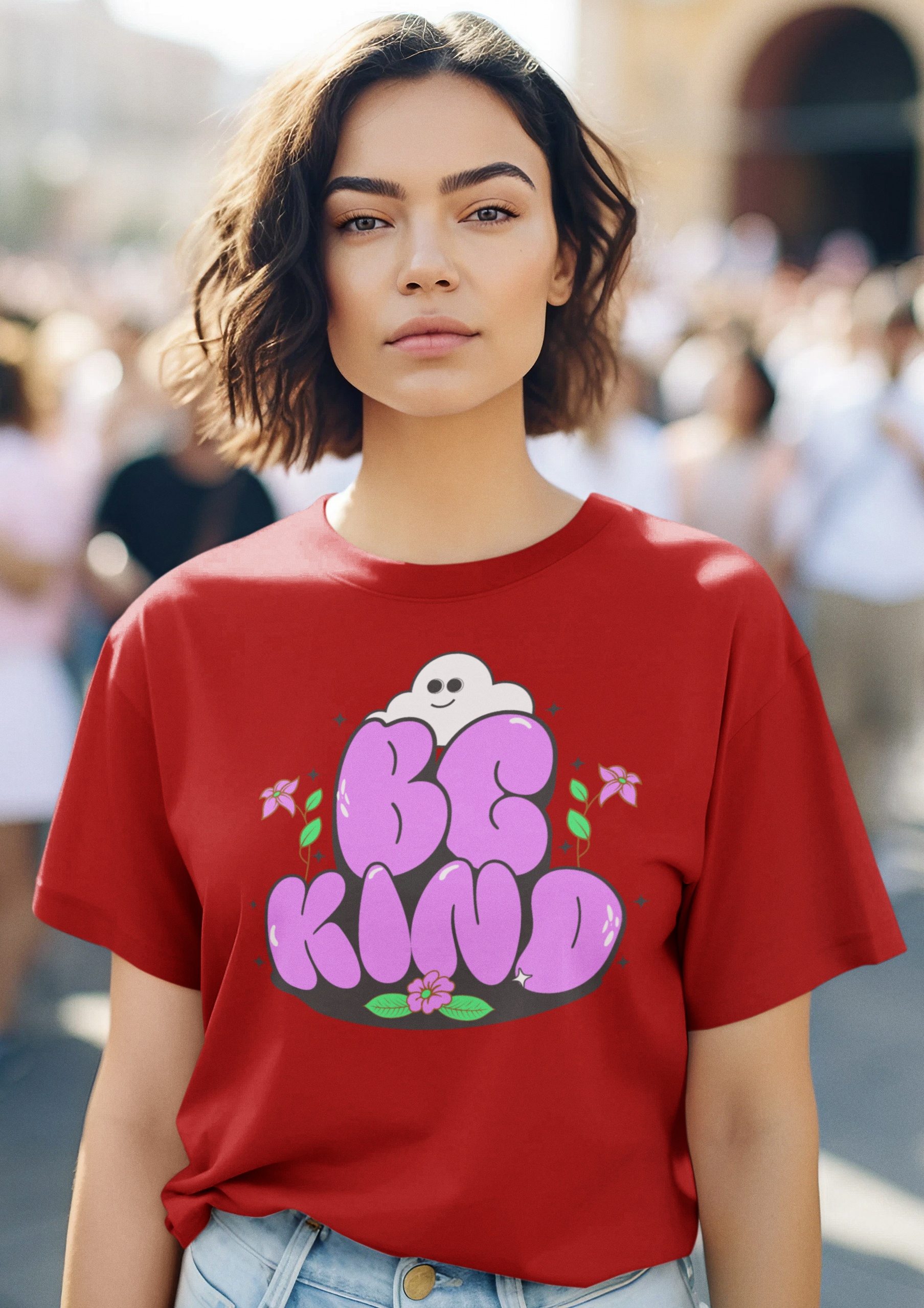 Be Kind Women's Oversized Printed T-Shirt Spidy Red High & Humble