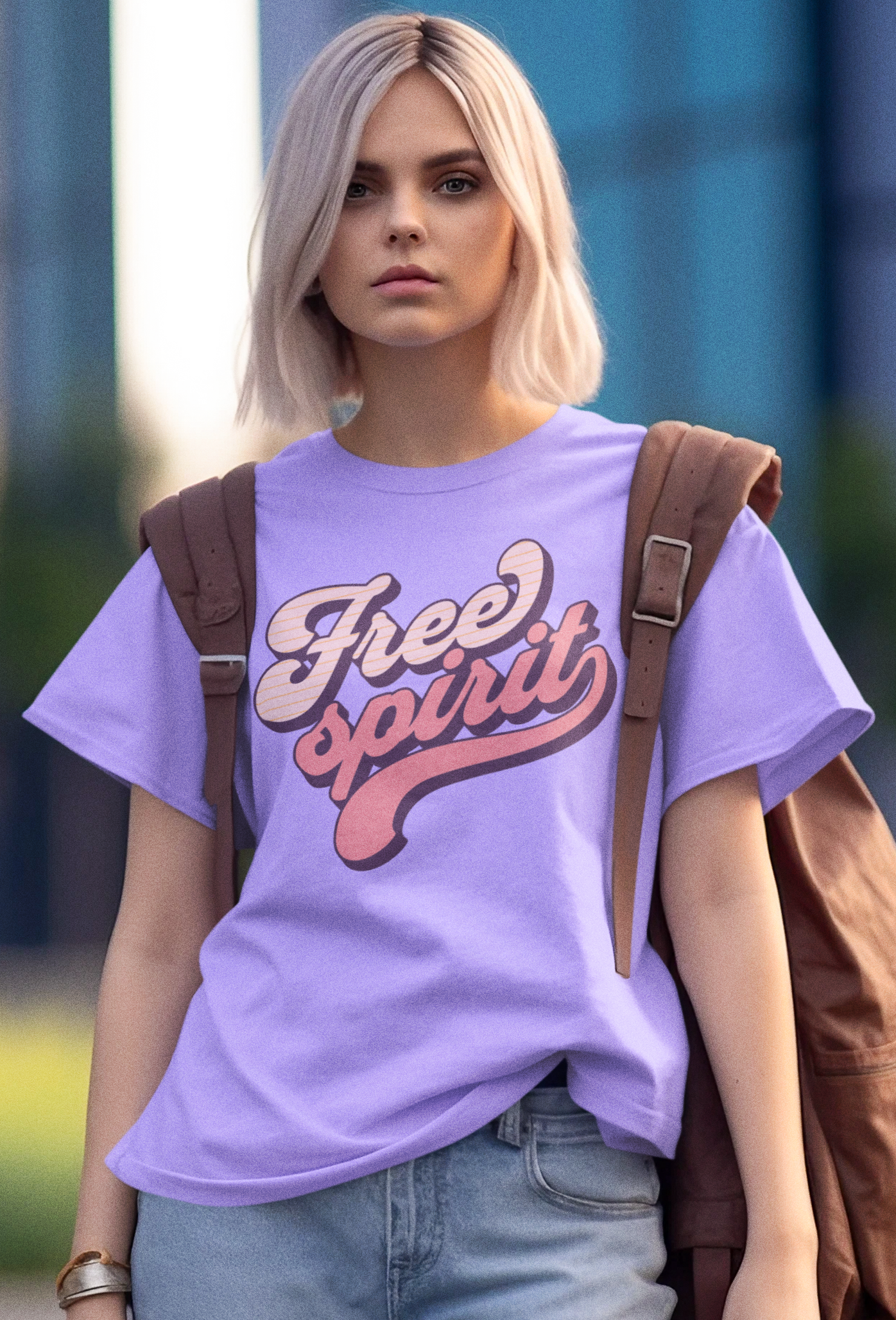 Free Spirit Women's Oversized Printed T-Shirt Lilac Whisper High & Humble