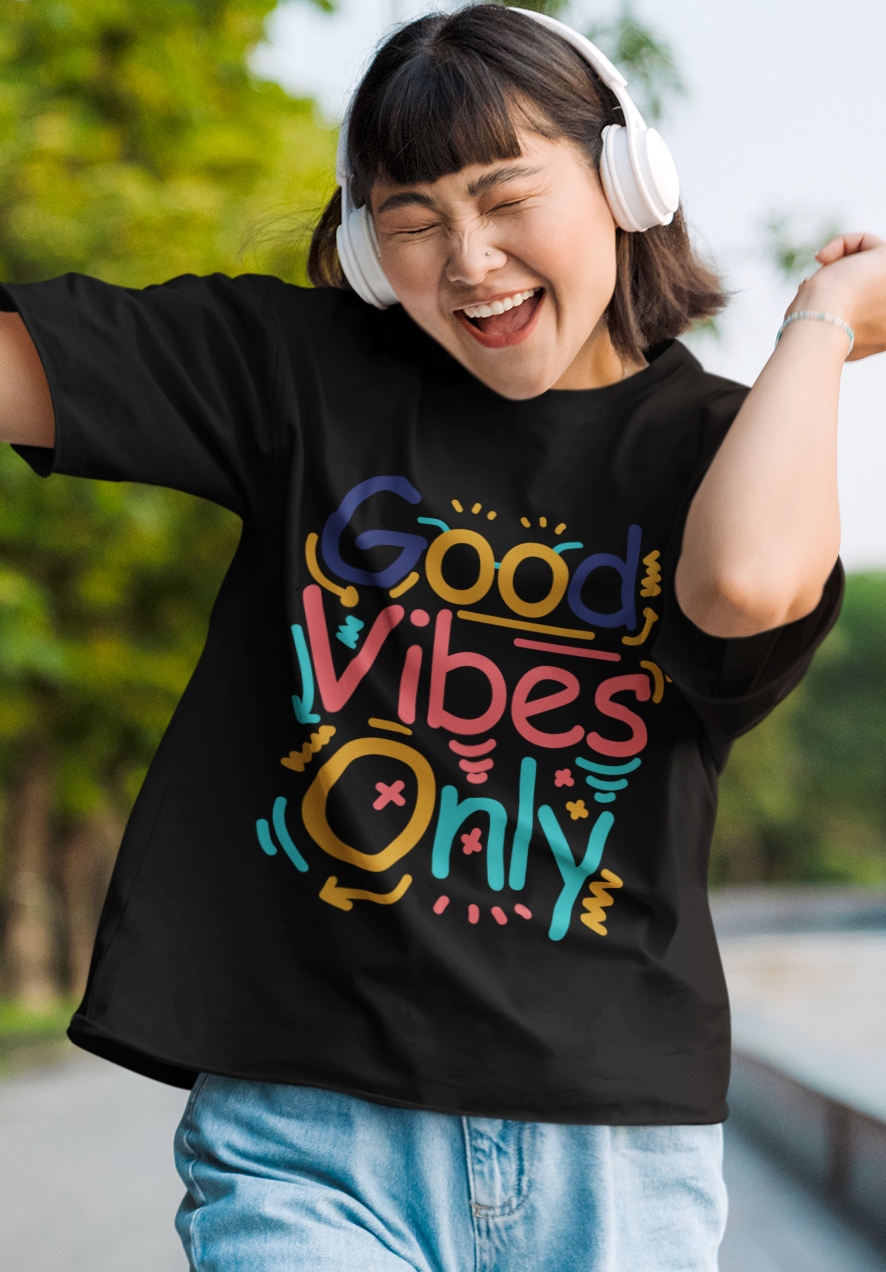 Good Vibes Only Women's Oversized Printed T-Shirt Venom Black High & Humble