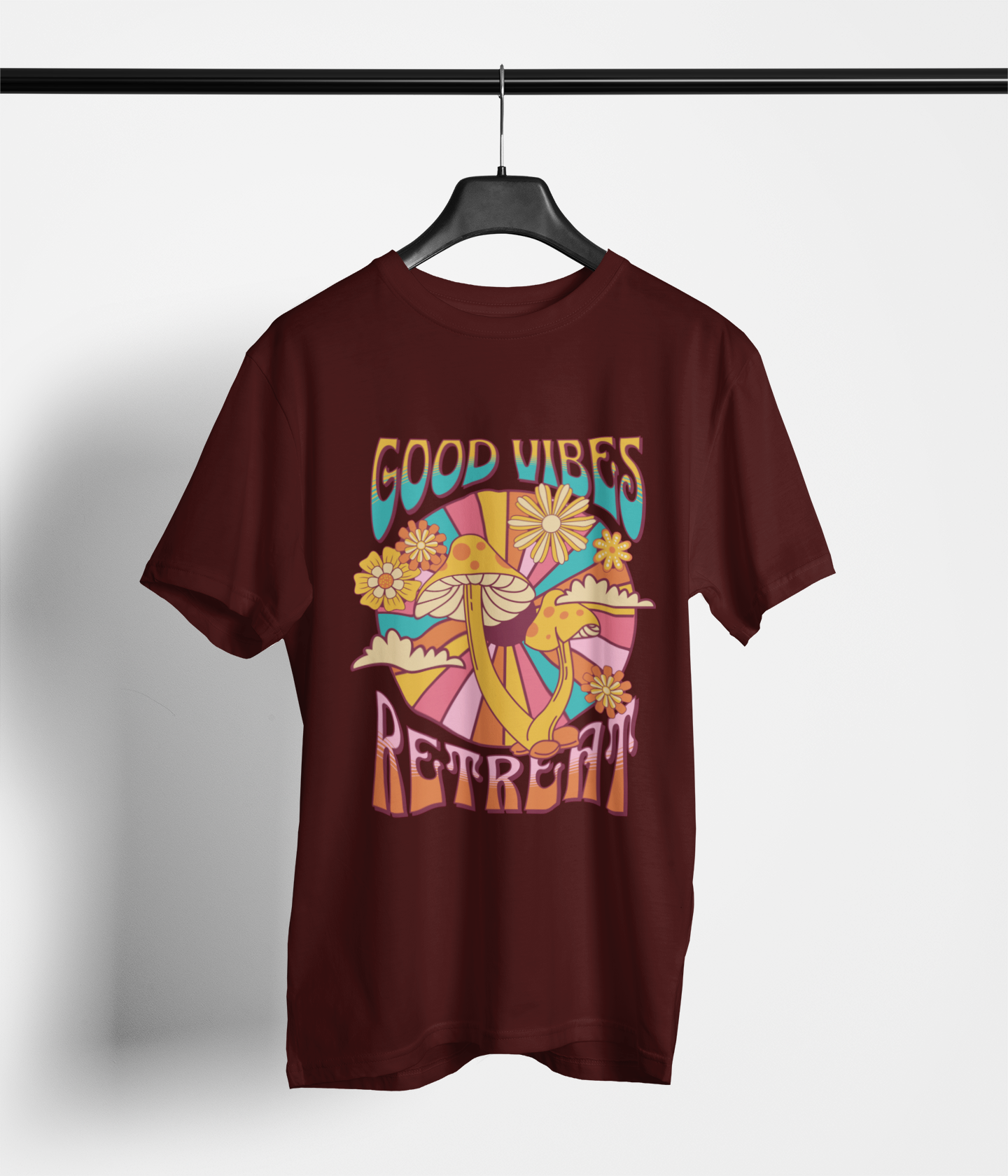 Good Vibes Retreat Women's Oversized Printed T-Shirt Lannister Maroon High & Humble