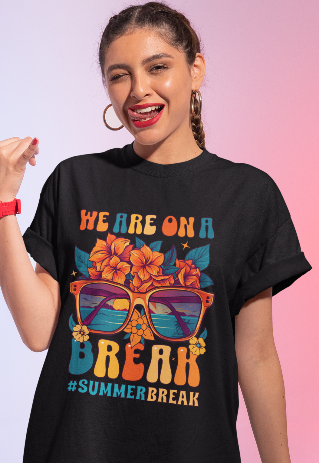 On A Break Women's Oversized Printed T-Shirt Venom Black High & Humble