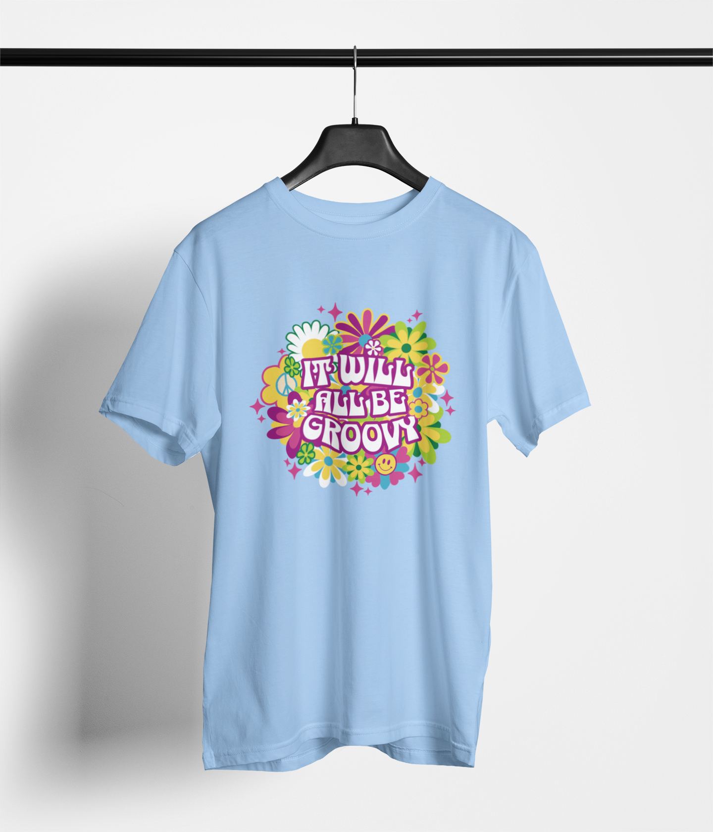 Will Be Groovy Women's Oversized Printed T-Shirt Bubbles Blue High & Humble