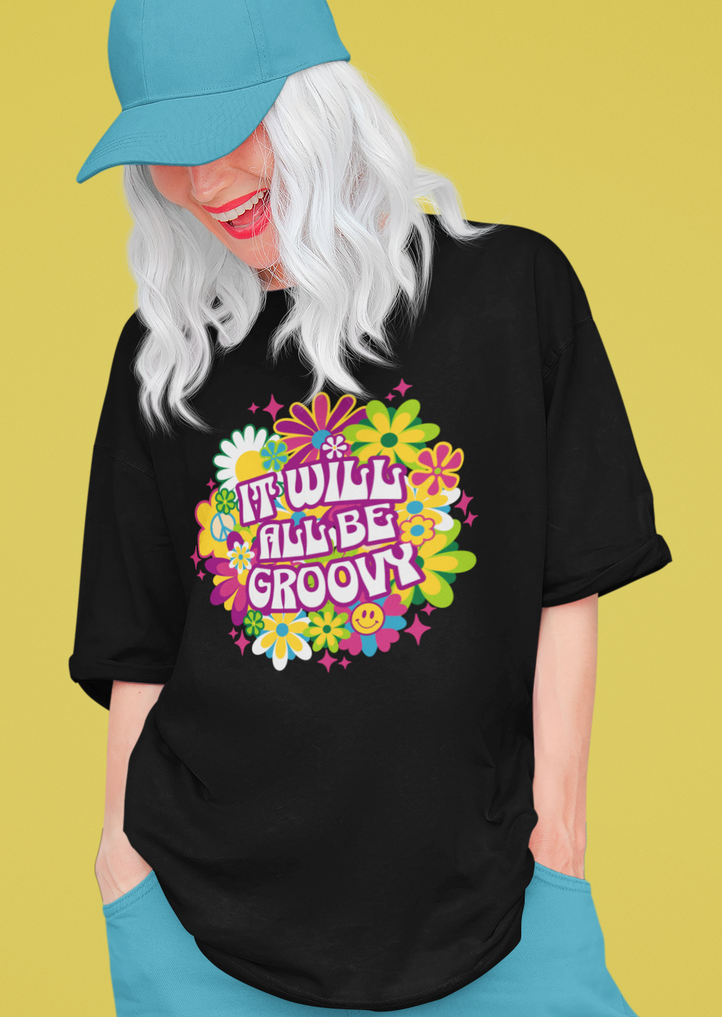 Will Be Groovy Women's Oversized Printed T-Shirt Venom Black High & Humble