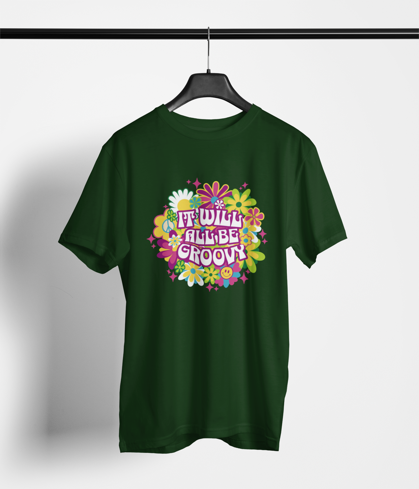 Will Be Groovy Women's Oversized Printed T-Shirt Moss Green High & Humble