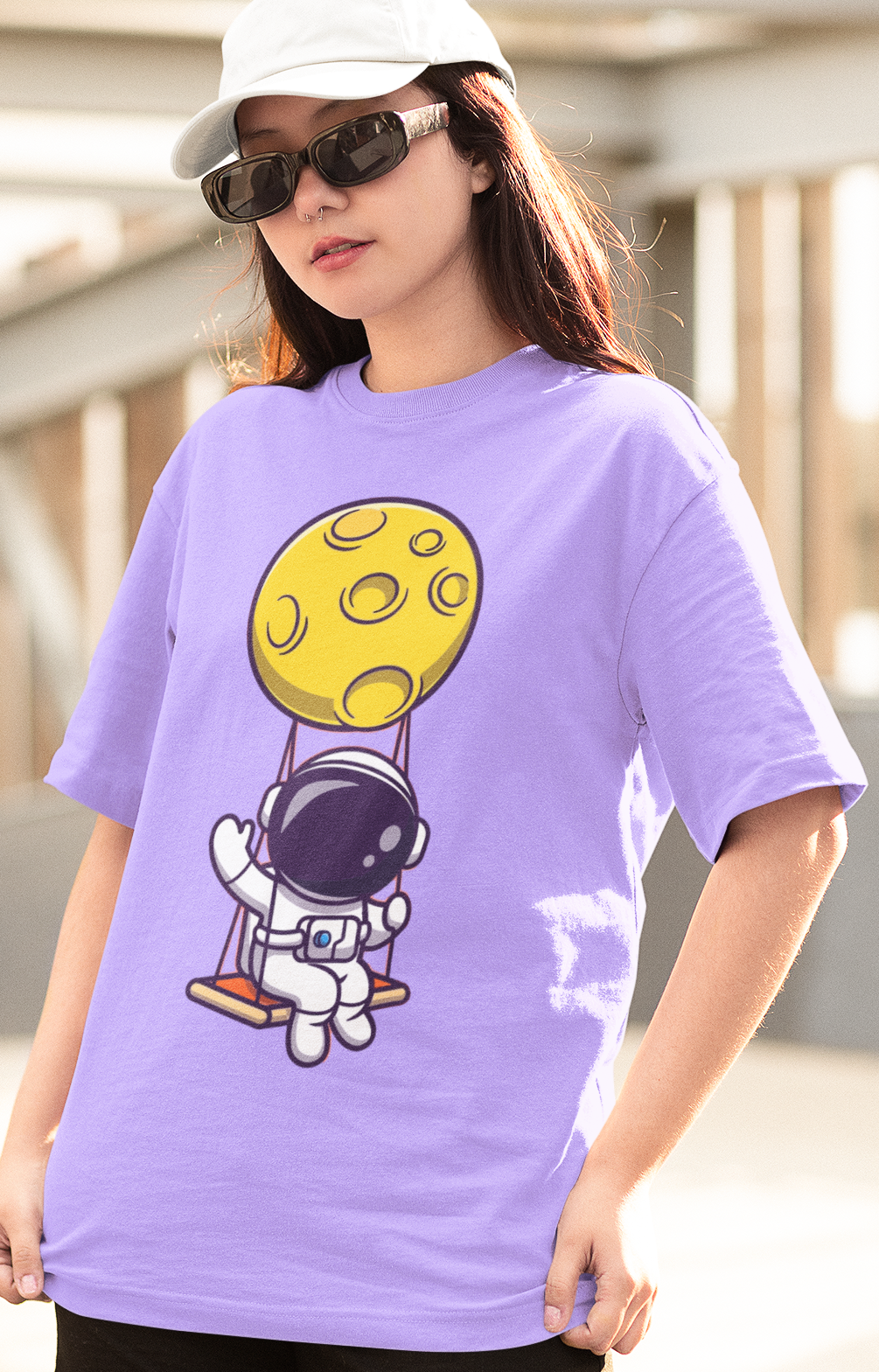 Moon Swing Women's Oversized Printed T-Shirt Lilac Whisper High & Humble