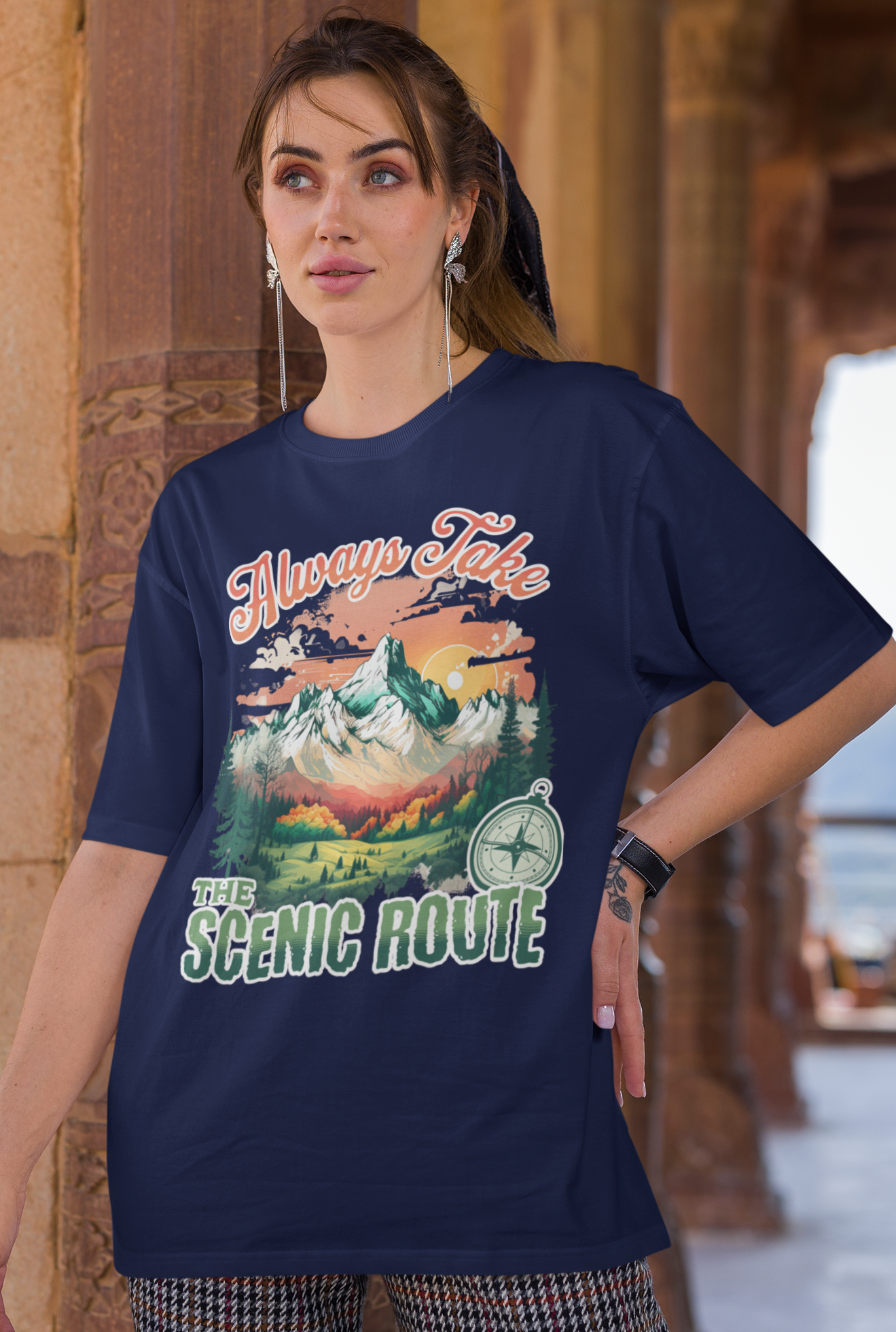 Scenic Route Women's Oversized Printed T-Shirt Midnight Blue High & Humble