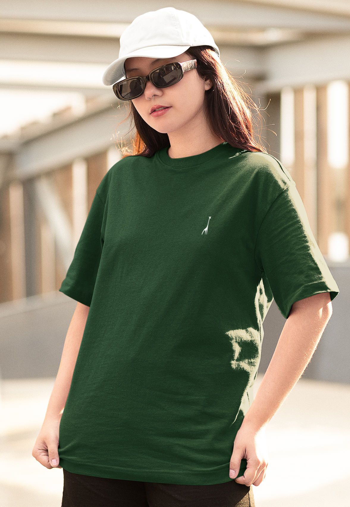 Women's Oversized Moss Green Solid T-Shirt High & Humble