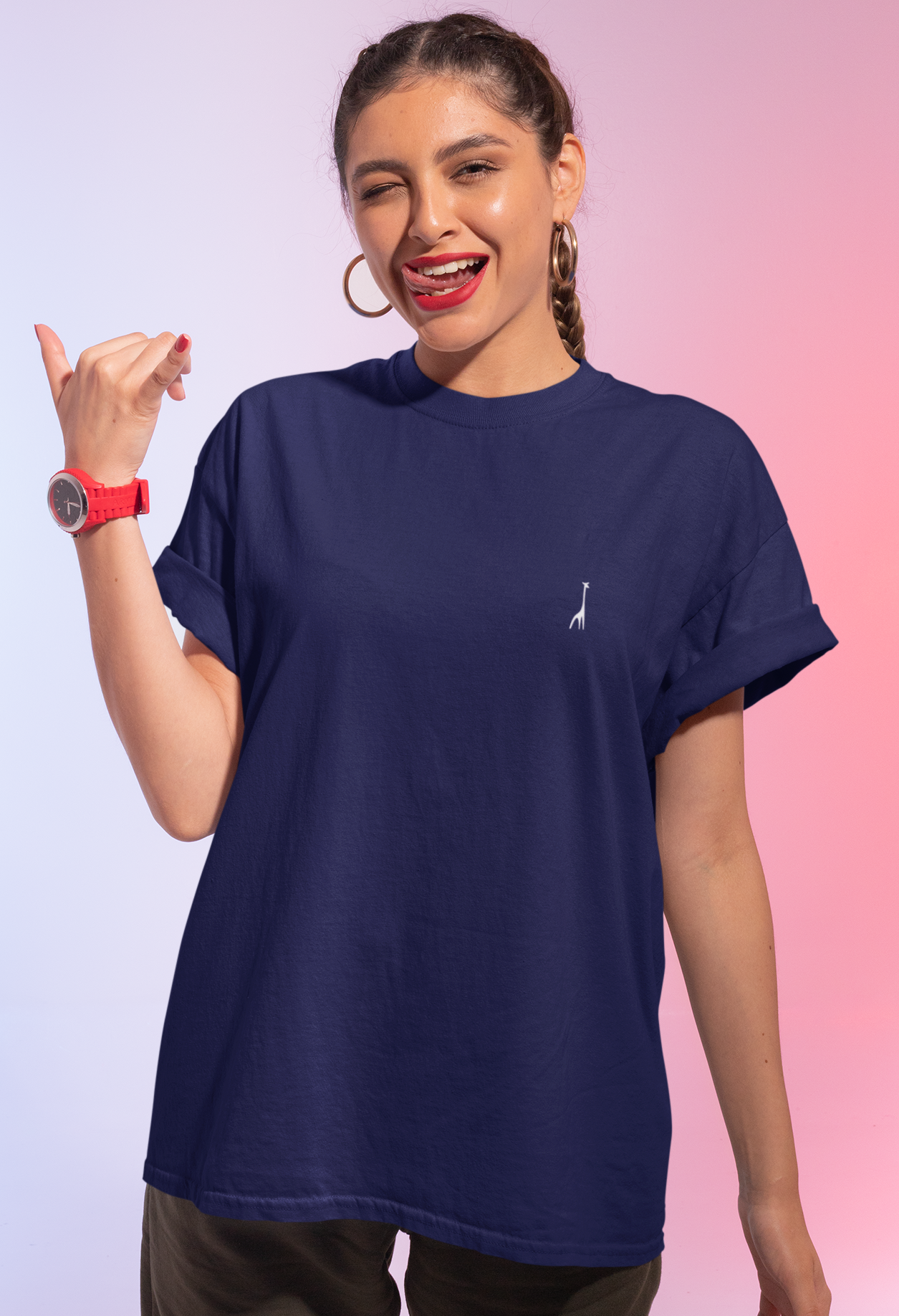 Women's Oversized Midnight Blue Solid T-Shirt High & Humble