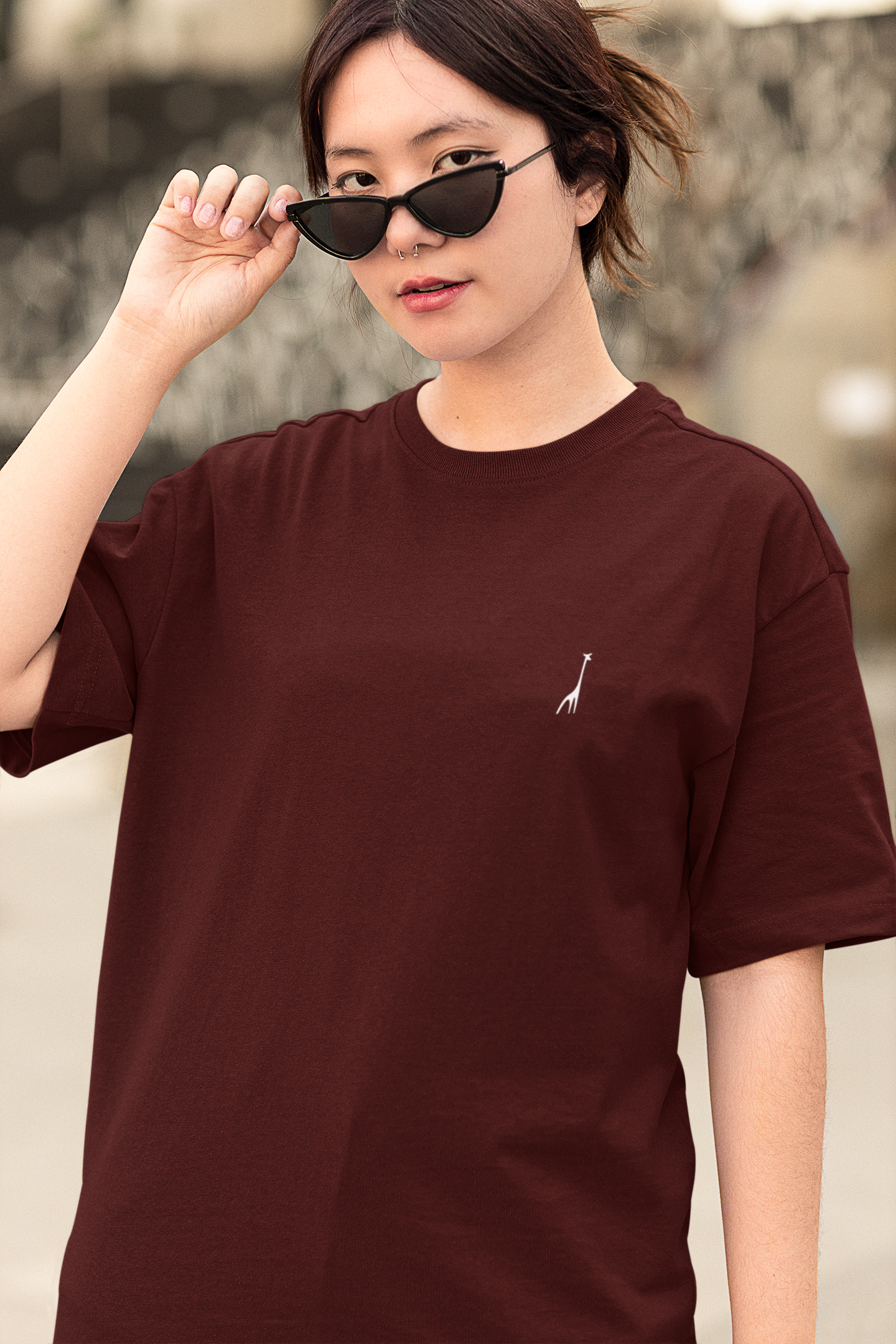 Women's Oversized Lannister Maroon Solid T-Shirt High & Humble