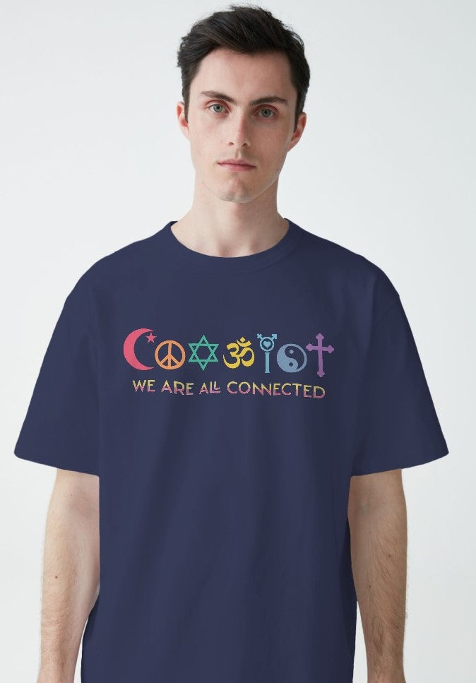 We are all Connected Men's Oversized Printed T-Shirt