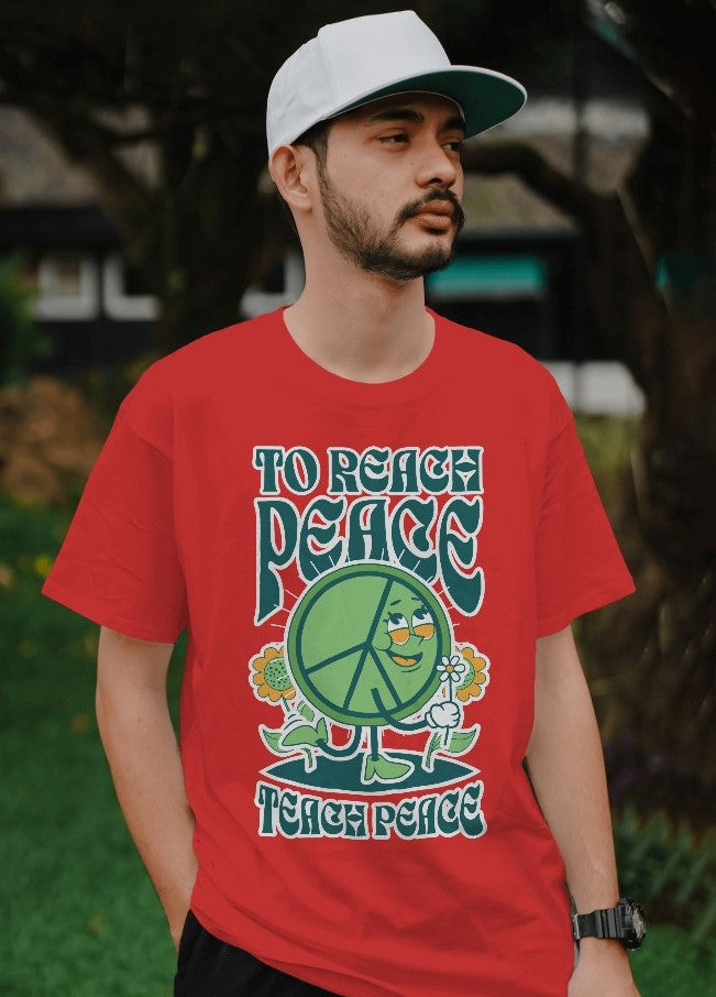 Teach Peace Men's Oversized Printed T-Shirt