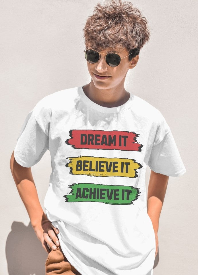 Dream Believe Achieve Men's Oversized Printed T-Shirt